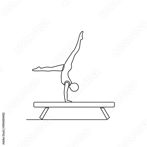 Gymnastics, balance beam, line art, sport, fitness, athletic, vector illustration