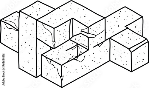 Vector brutal 3d shapes composition with geometric blocks and abstract structure