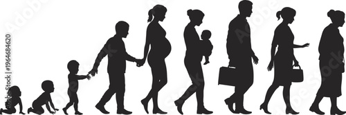 Human life stages silhouettes from childhood to adulthood growth aging timeline development concept illustration people