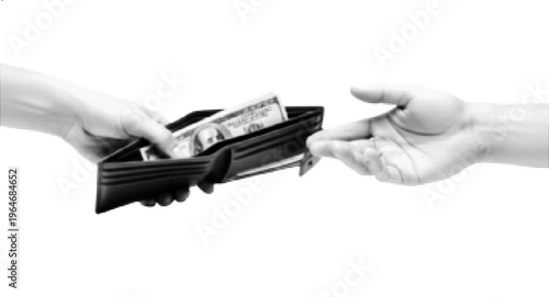 Money Exchange Between Hands Halftone Illustration – Cash Payment Financial Transaction Concept