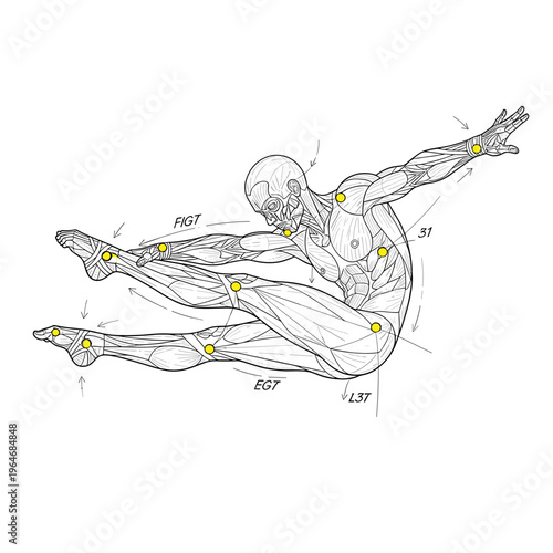 Anatomy, human body, muscle illustration, vector diagram, labeled muscles