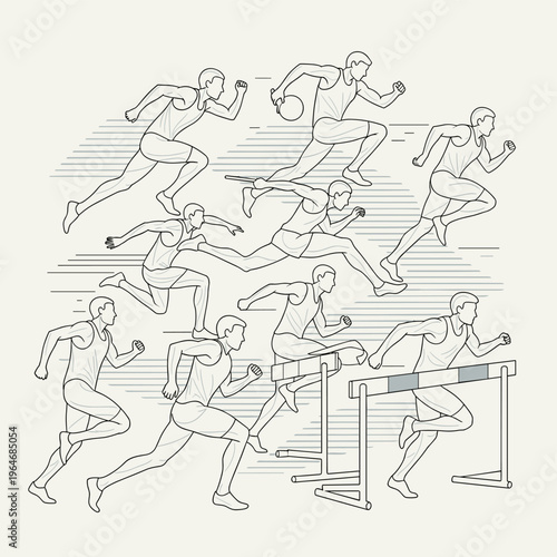 Athletic runners, hurdle jumpers, track and field athletes, sports icons