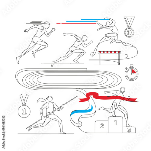 Athletics, track and field, sports icons, running, hurdles, medals