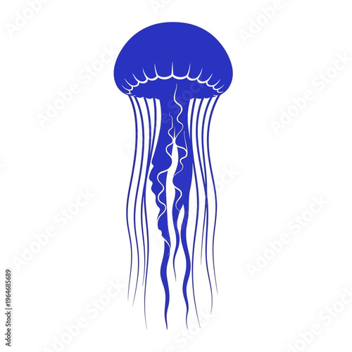 A simple stylized illustration of a blue jellyfish with flowing tentacles