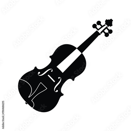 Violin musical instrument black silhouette isolated on white background