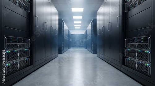 Canvastavla Clean Bright Data Center Corridor with Professional Server Enclosures and Coolin