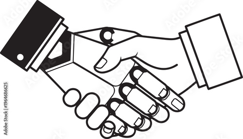 Robot and businessman fintech collaboration handshake between human and machine