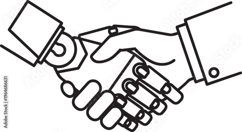 Robot and businessman fintech collaboration handshake between human and machine