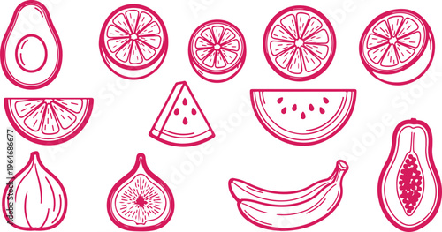 A collection of various fruit illustrations set.