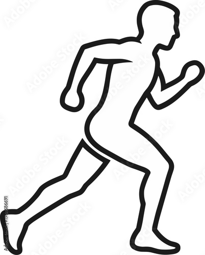 Running man silhouette icon, minimalist male athlete sprinting vector, black line art of a jogger in motion for sports logo