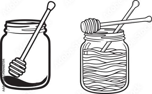 Mason jar with honey dipper and honeycomb