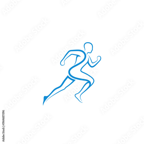 Abstract running man vector icon, blue line art sprinter silhouette, athletic male figure logo for sports and fitness