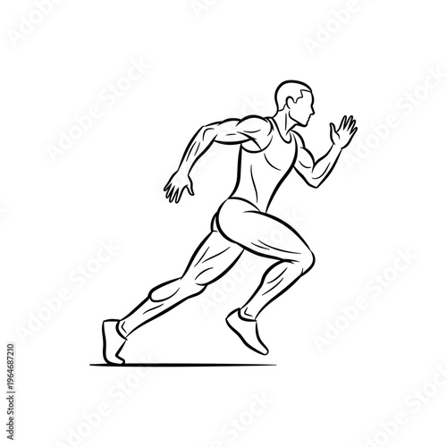Athletic runner line art vector, sprinting man silhouette illustration, minimalist sports logo icon on white background