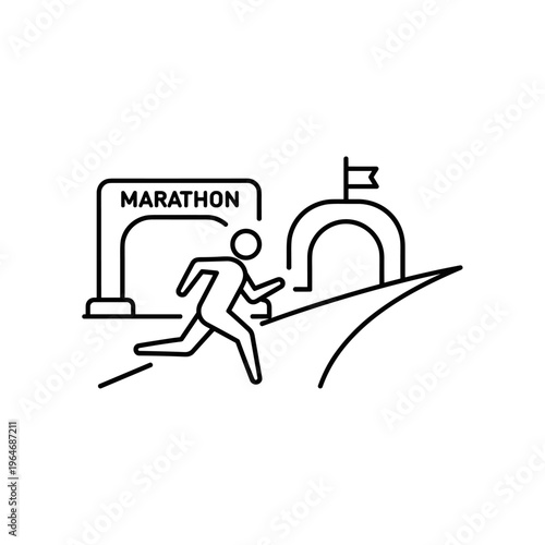 Marathon runner line icon vector, athlete running race towards finish line, sports competition outline illustration