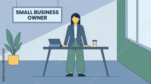 Female small business owner standing at her modern office desk