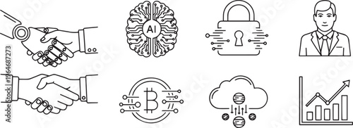 Robot and businessman fintech collaboration innovative financial technology partnership