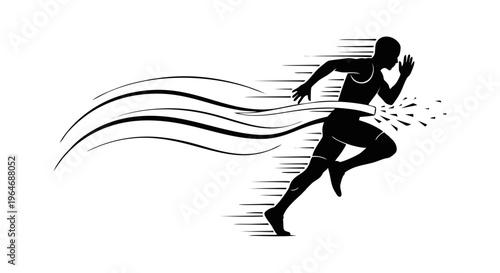 Runner in motion silhouette of a person running fast with blurred lines indicating speed and movement