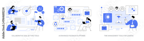 AI and Digital Tools for Effective Leadership abstract concept vector illustrations.