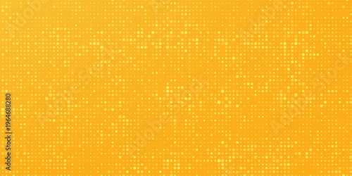 Yellow halftone pattern. Retro comic gradient background. Bright orange pixelated dotted texture overlay. Cartoon pop art faded gradient pattern. arts modern