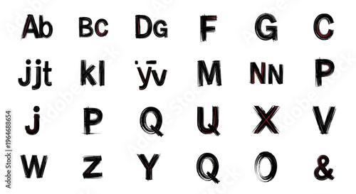 Letters and characters on white background.