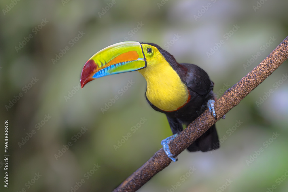 Naklejka premium Keel Billed Toucan or Rainbow Billed Toucan in Rainforest