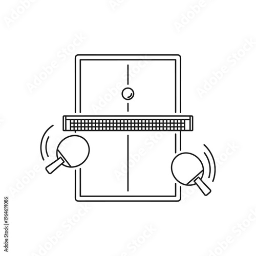 Table tennis line icon vector, ping pong table with net and paddles, minimalist sports equipment illustration for competition and recreation