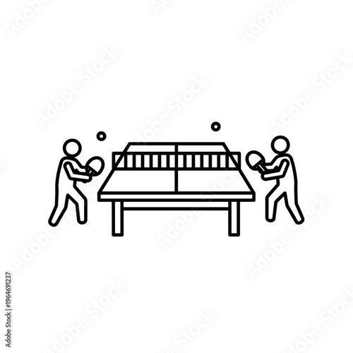 Table tennis players line icon vector, ping pong match with two people and net, minimalist sports competition outline illustration