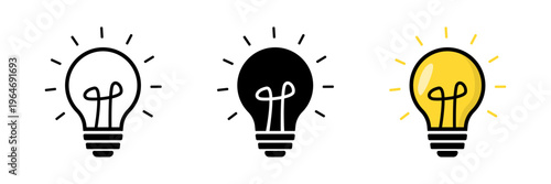 Light Bulb Icon Set, Idea, Innovation and Brainstorm Concept, Creative Thinking Solution Symbol, Electric Lamp Illustration