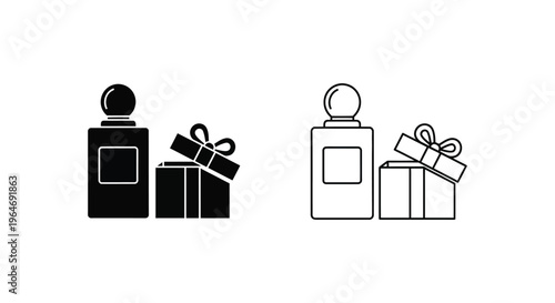 Perfume bottle gift box icon set black white Vector