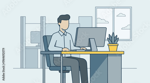 Professional man working on computer at office desk, business concept