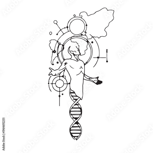 Abstract Line Art of Human Figure DNA and Geometric Science