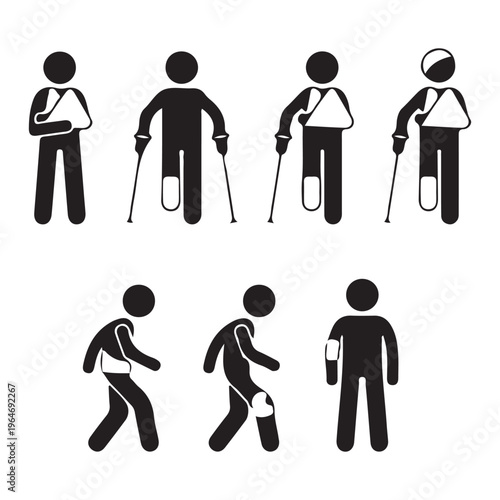 Minimalist Black Stick Figures Representing Health and Recovery Concepts