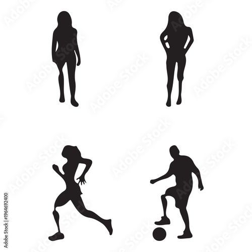Abstract Black and White Human Silhouettes Vector Collection Isolated