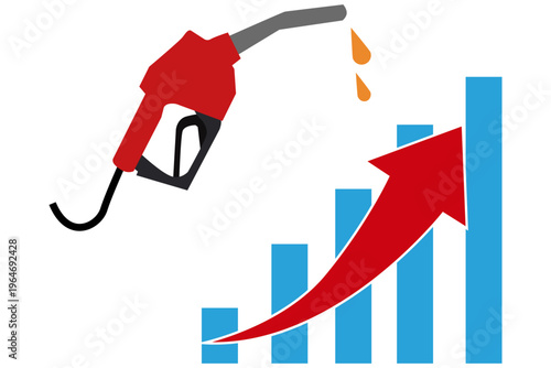 ガソリン価格高騰を示す給油機と上昇マークの経済イメージイラスト