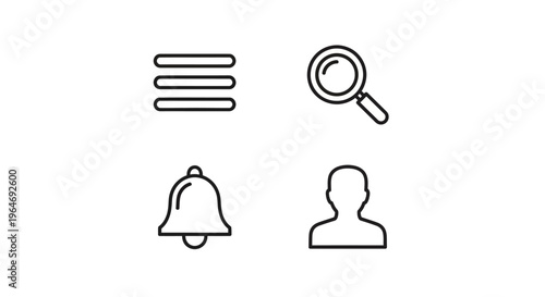 Black icons for app navigation menu.