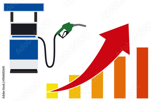 ガソリン価格高騰を示す給油機と上昇マークの経済イメージイラスト
