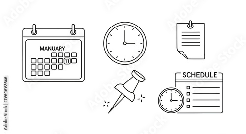 Black and white line drawing calendar.