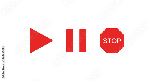 Red Play Pause Stop Media Buttons.