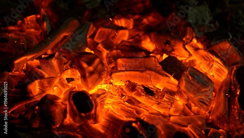 Super Slow Motion of Hot Embers with Flying Sparks