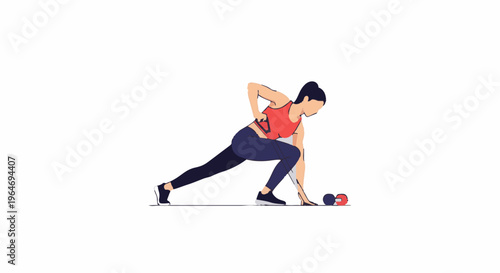 Woman Doing Dumbbell Row in Lunge Position for Fitness.