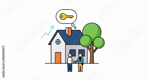 Real Estate Deal - Home Purchase and Key Exchange Illustration.
