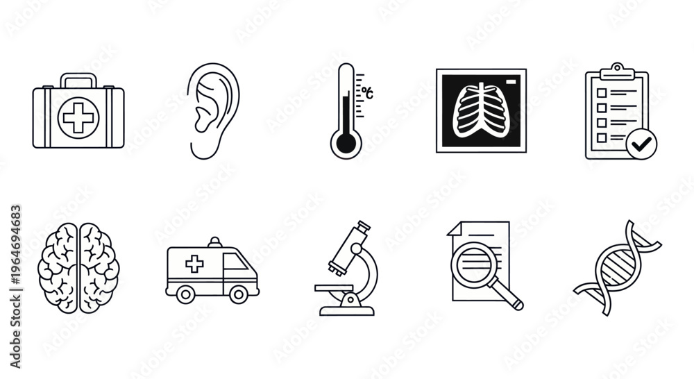 Fototapeta premium Medical Icons Set: Healthcare, Science, and Diagnosis Symbols