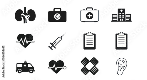 Medical Icons Set: Healthcare, Emergency, and Anatomy Graphics