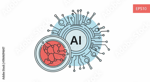 Artificial Intelligence Concept - AI Brain Circuitry and Neural Network Illustration.