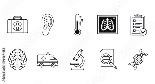 Medical Icons Set: Healthcare, Science, and Diagnosis Symbols