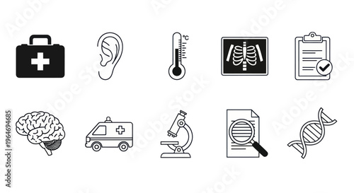 Medical Icons Set: Healthcare, Science, and Diagnosis Symbols