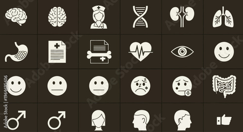 Medical Icons Set: Health, Science, Human Anatomy, Emotions, Symbols