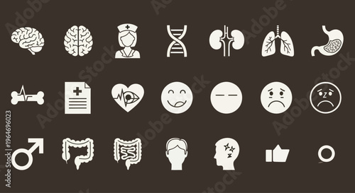 Medical Icons Set: Health, Science, Anatomy, and Emotions