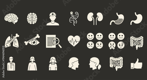 Medical Icons Set: Health, Science, Anatomy, and Human Body Symbols