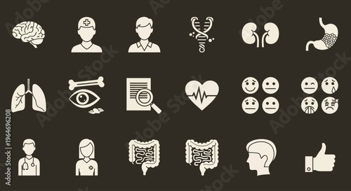 Medical Icons Set: Health, Science, and Diagnosis Symbols